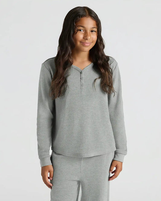 Girls Heather Gray Waffle Long Sleeve Henley & Waffle Leg Pants 2-Pack