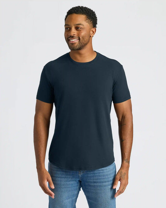 Navy Curved Hem Classic Crew Neck